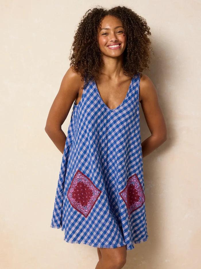 In The Moment Cotton Mini Dress - Blue Gingham-view 4