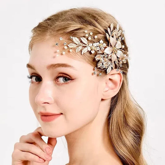 Wedding Hair Accessories - Gold Pearl Bridal Hair Clip