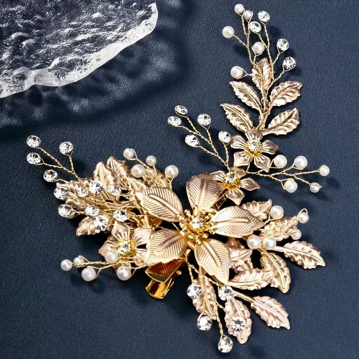 Wedding Hair Accessories - Gold Pearl Bridal Hair Clip