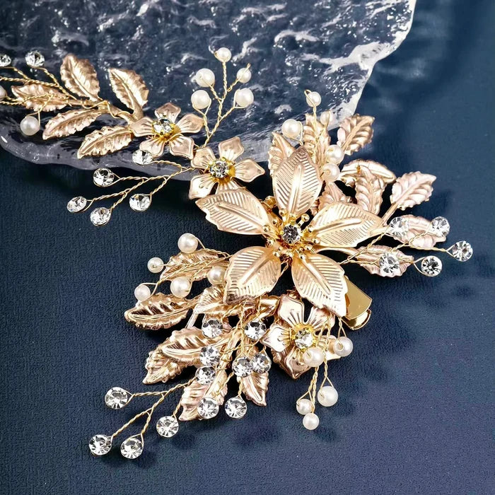 Wedding Hair Accessories - Gold Pearl Bridal Hair Clip