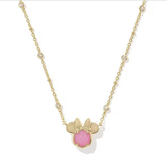 Kendra Scott Minnie Mouse Pendant Necklace Gold Hot Pink Drusy