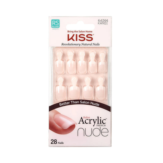 Pack of 28 Kiss Salon acrylic French nude nails in natural salon nude shade by IVY BEAUTY
