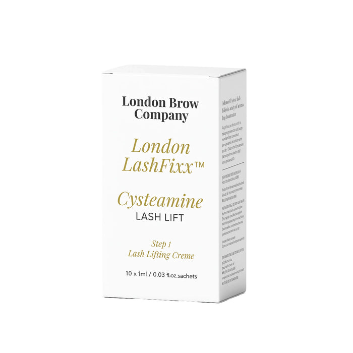 Box of London Brow Company LashFixx Cysteamine Lash Lift on a white background