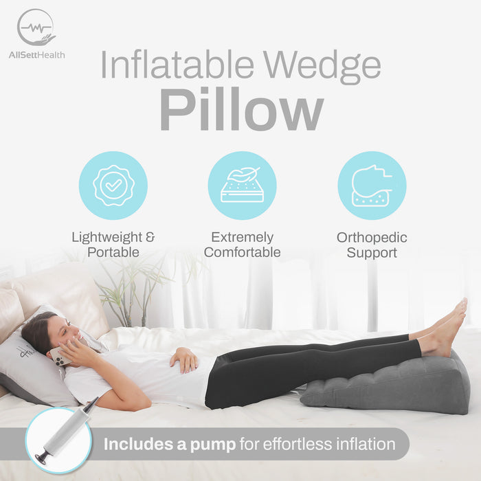 Leg Elevation Wedge Pillow – Inflatable Lumbar & Leg Support Pillow (Grey)