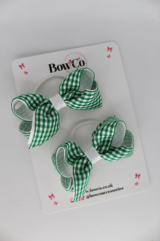 Loop Bow Set - Green Gingham School Bow - Elastic