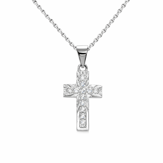 Lucienne Sterling Silver 10×20mm CZ Cross Pendant (Chain not Included)