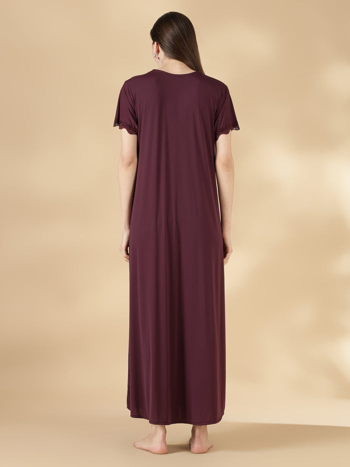 Malai satin designer nightwear for women in dark purple