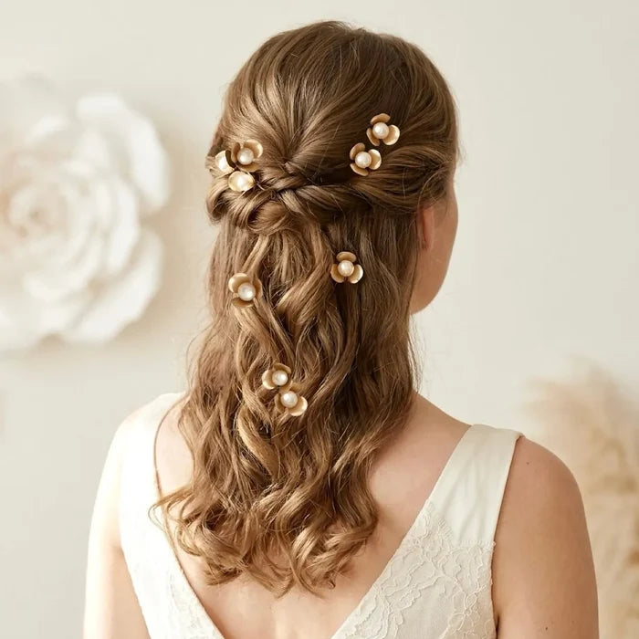 Bridal Hair Accessories - Gold Pearl Bridal Hair Pins - Set of 5