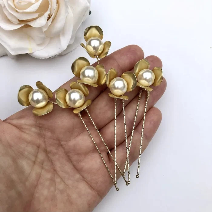 Bridal Hair Accessories - Gold Pearl Bridal Hair Pins - Set of 5