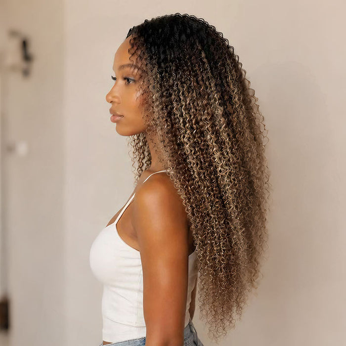 MATCH SALE|QVR Sun-Kissed Blonde Mixed Highlights Burmese Kinky Curly Crochet Hair