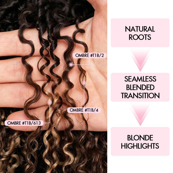 MATCH SALE|QVR Sun-Kissed Blonde Mixed Highlights Burmese Kinky Curly Crochet Hair
