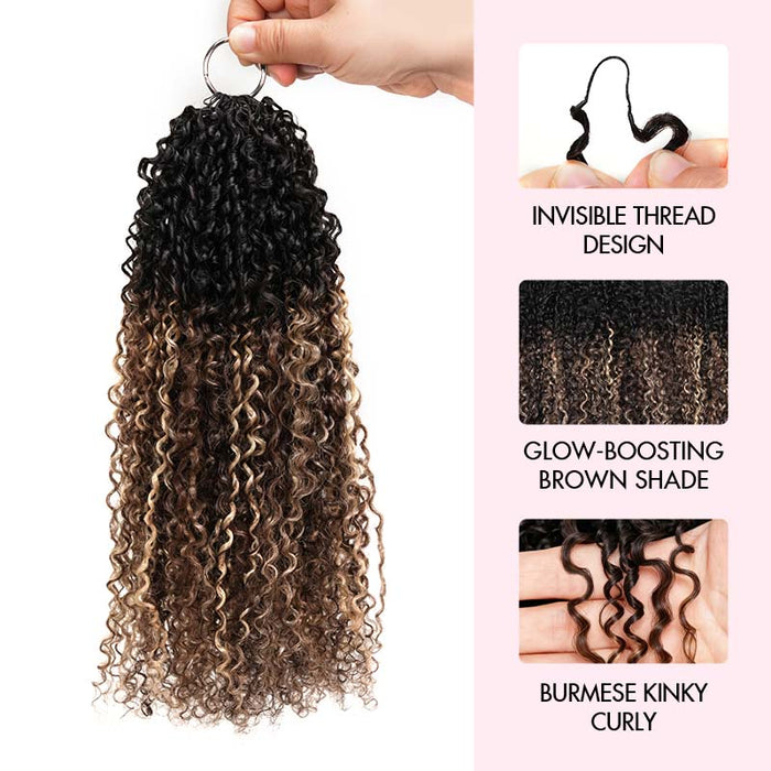 MATCH SALE|QVR Sun-Kissed Blonde Mixed Highlights Burmese Kinky Curly Crochet Hair