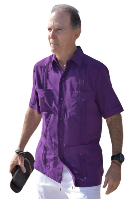 Men's Purple Short Sleeve Micro Fiber Guayabera