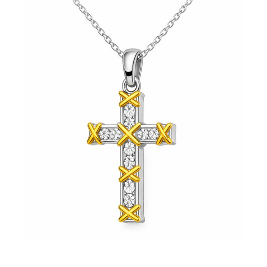 Meridian Sterling Silver & Gold‑Plated Cross Pendant with Cubic Zirconia