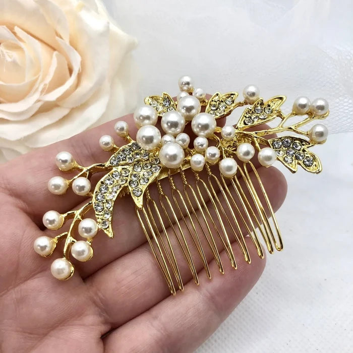 Wedding Hair Accessories - Pearl Bridal Hair Comb - Available in Gold and Silver