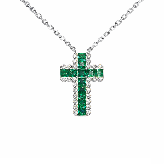 Muzaro‑Green Sterling Silver Cross Necklace