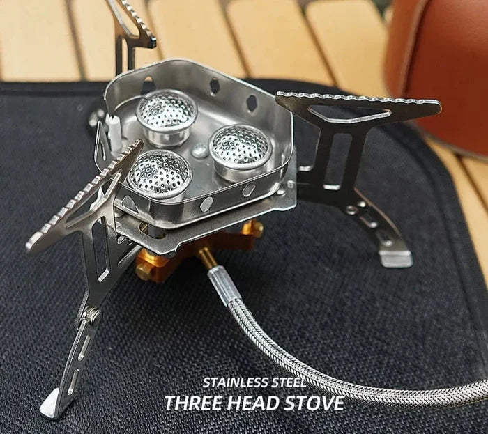 NNEOBA Three-Head Gas Stove Windproof Camping Silver