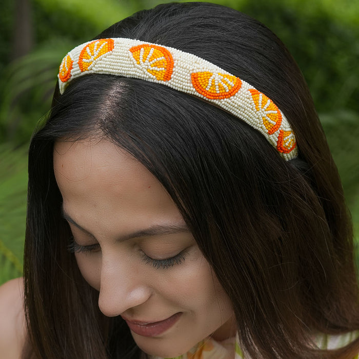 Orange Embroidered Hairband - Orange & Yellow