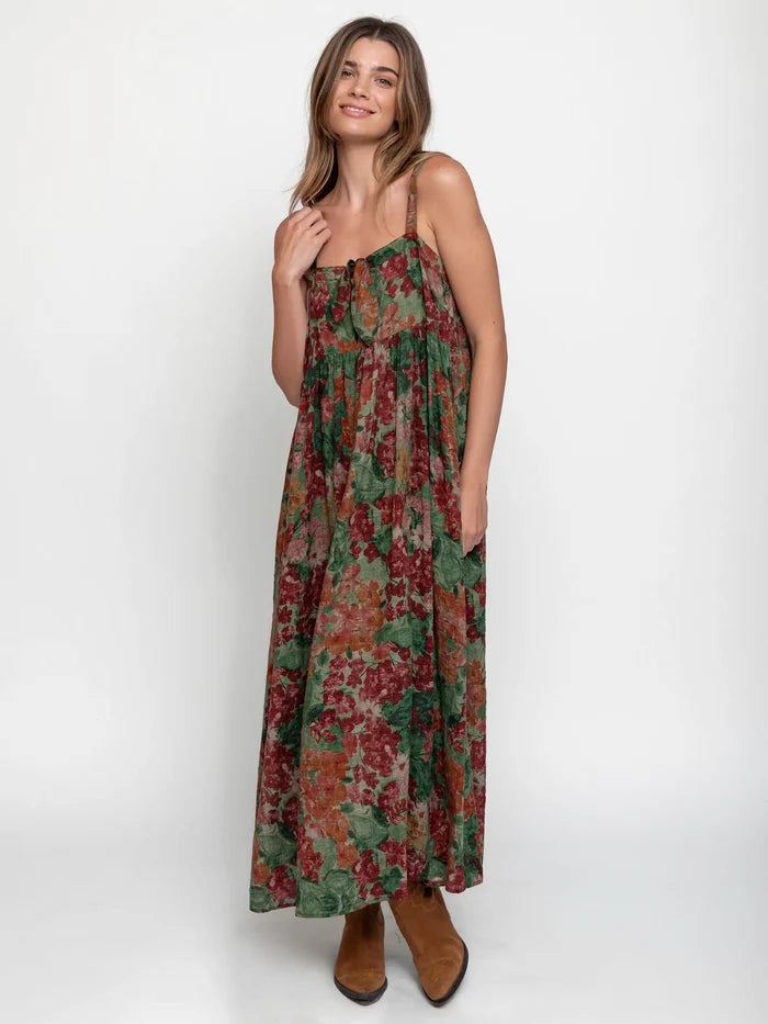 Patti Tie-Front Maxi Dress - Painted Floral Blooms-view 1