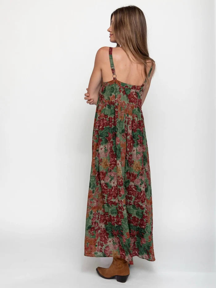 Patti Tie-Front Maxi Dress - Painted Floral Blooms-view 3