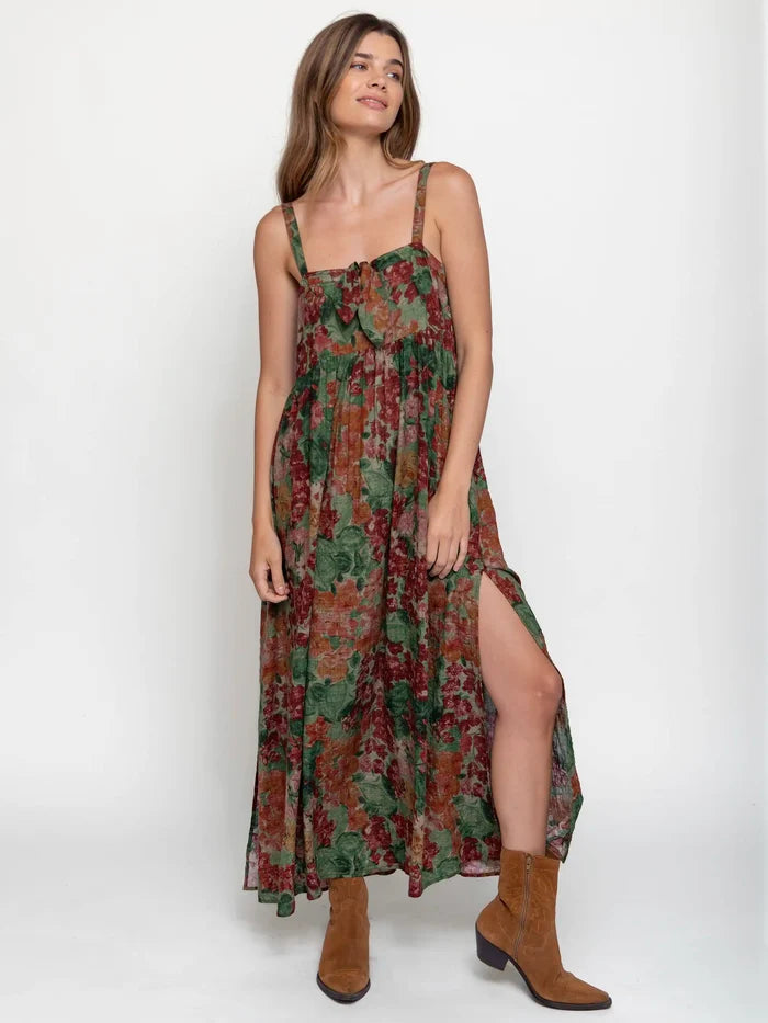 Patti Tie-Front Maxi Dress - Painted Floral Blooms-view 5