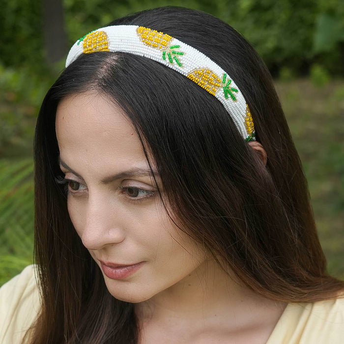 Pineapple Embroidered Hairband - Yellow