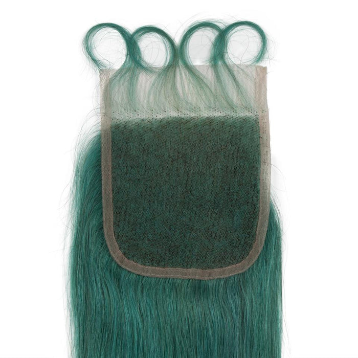jade green virgin human hair with lace closure