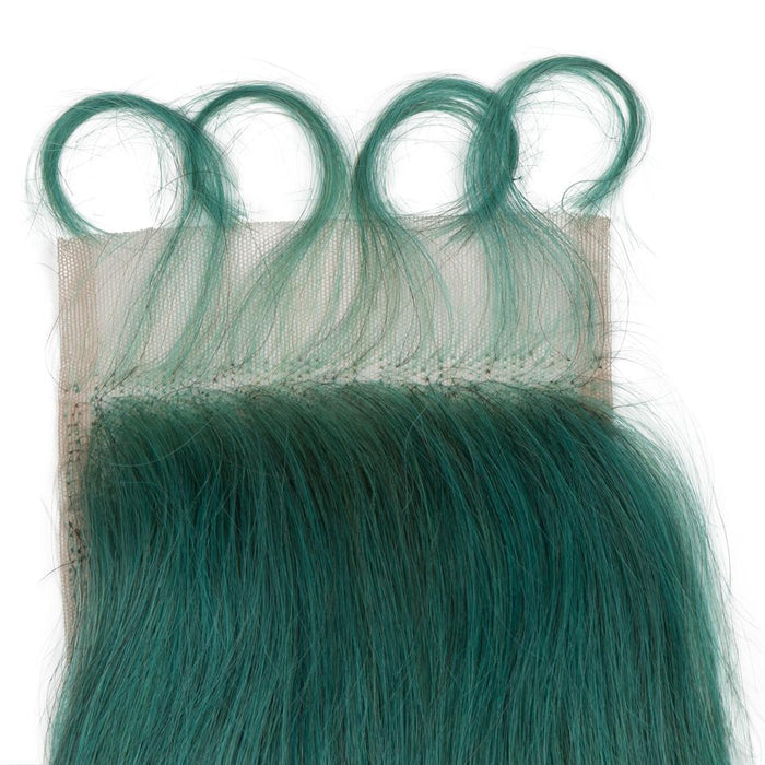 jade green virgin human hair weave with lace closure