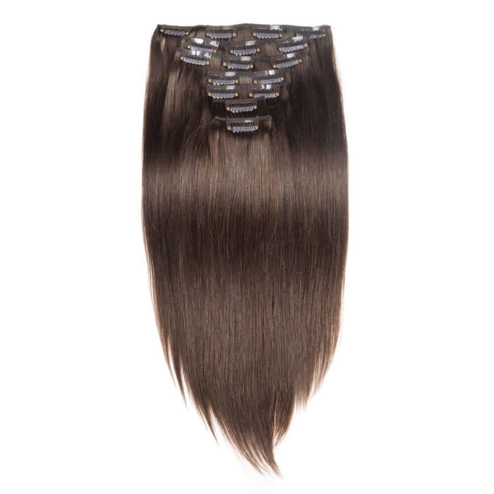 qvr chocolate brown straight 7pcs clip in hair extensions