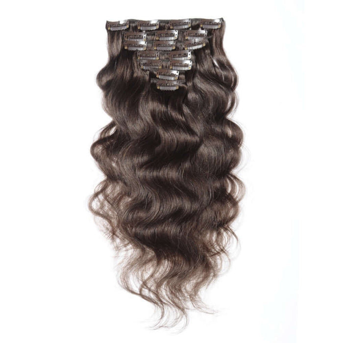 qvr chocolate brown body wave 7pcs clip in hair extensions