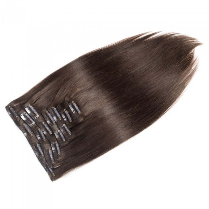 straight chocolate brown clip in hair extensions human hair