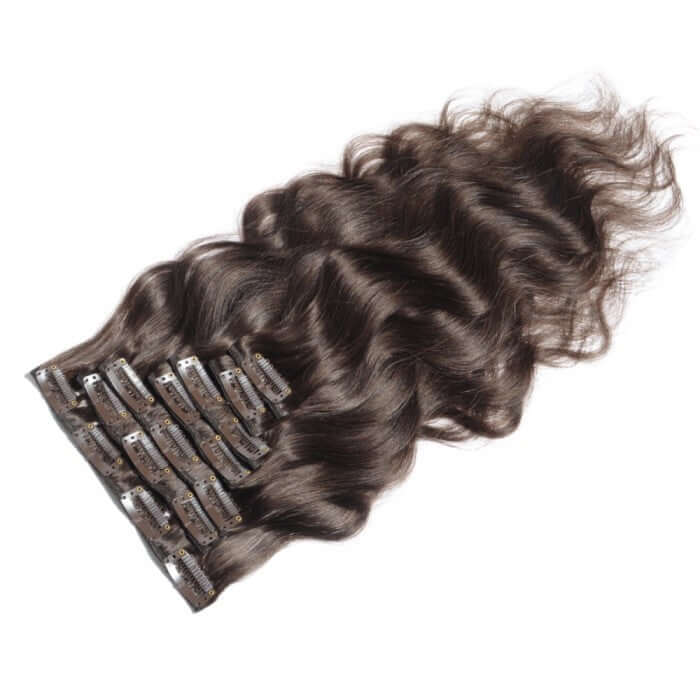 body wave chocolate brown clip in hair extensions human hair