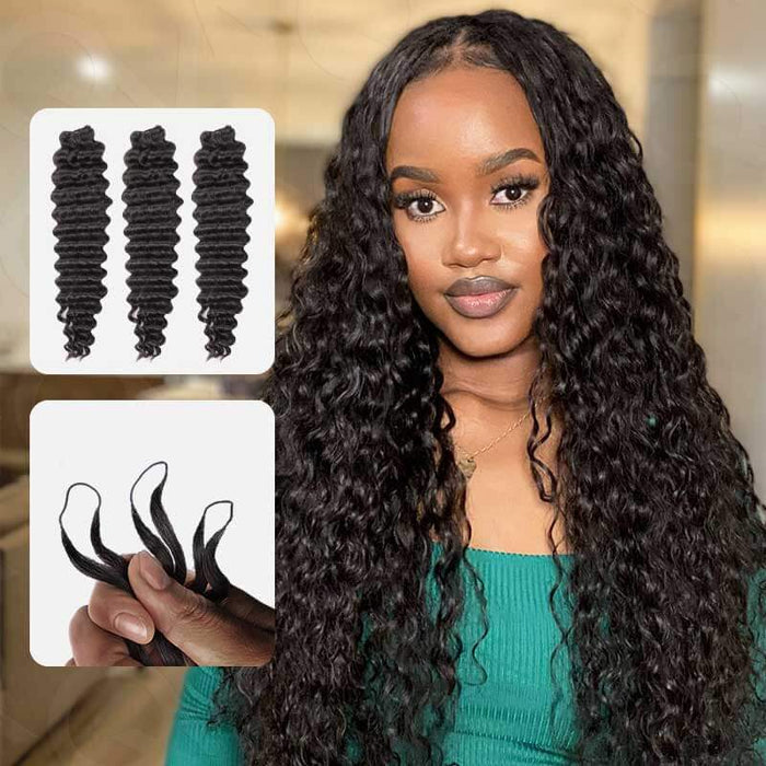 QVR Soft Deep Wave Crochet Braid Natural Black Human Hair Extensions