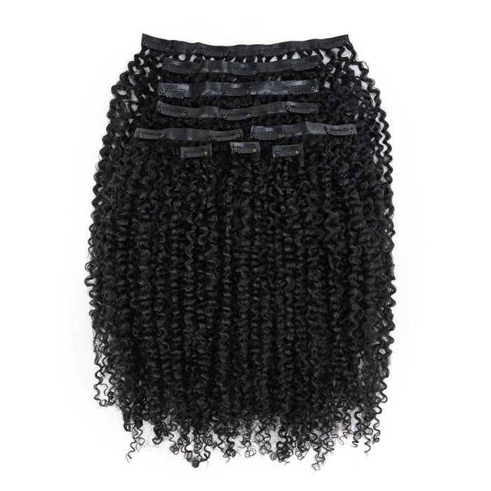 QVR Tight Curly PU Clip In Hair Extensions 9PCS 5PCS Volumizer Human Hair