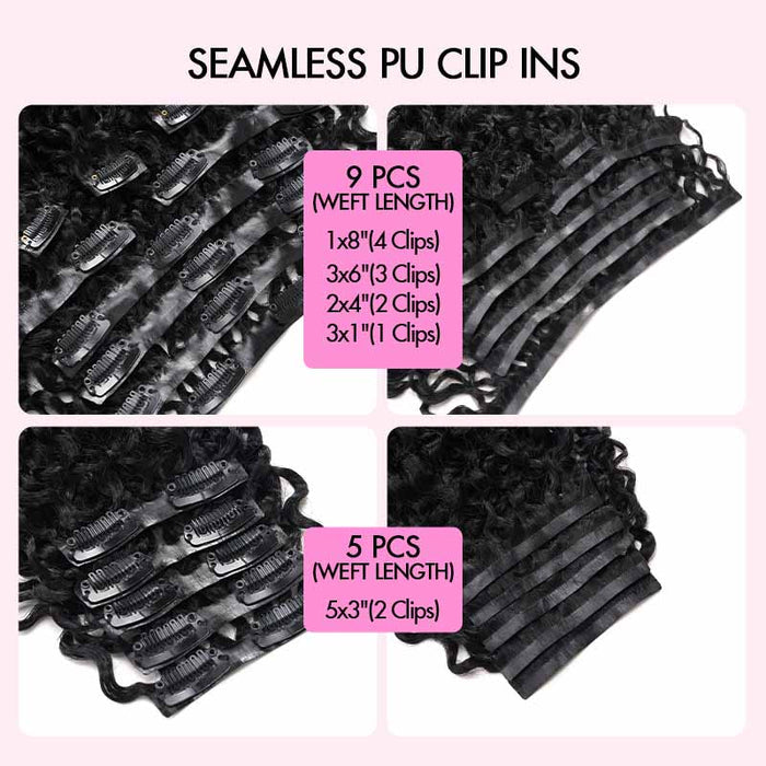 QVR Tight Curly PU Clip In Hair Extensions 9PCS 5PCS Volumizer Human Hair