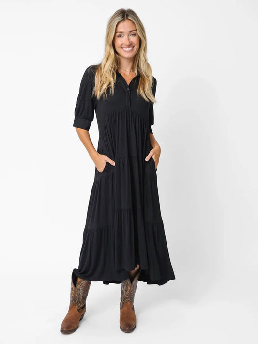 Rebecca "ButterSoft" Midi Dress - Black-view 1