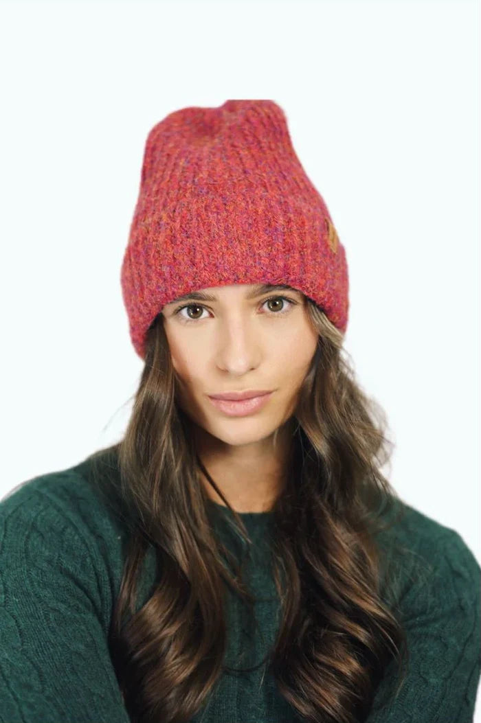 Red Cable Knit Beanie Hat