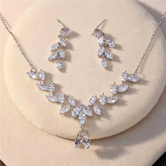 Wedding Jewelry and Accessories - Silver Cubic Zirconia 3-Piece Bridal Jewelry Set With Tiara