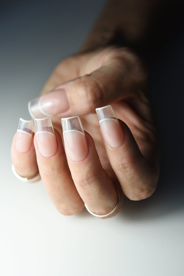 ROYAL GLASS FRENCH, Clean Girl Aesthetic Press On Nails, Wedding Nail Idea, Old Money Style Reusable Long Short Almond Square Stiletto, Gel – Luxury Handmade Reusable Press On Nails
