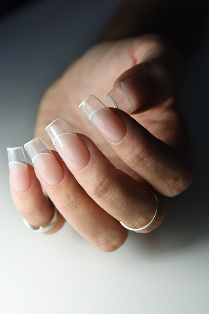 Royal Glass French Press-On Nails – Clean Girl Wedding Look, Reusable Handmade Luxury Gel Set