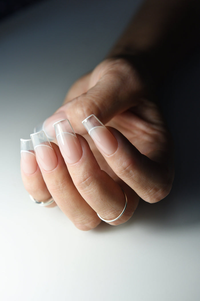 Royal Glass French Press-On Nails – Clean Girl Wedding Look, Reusable Handmade Luxury Gel Set
