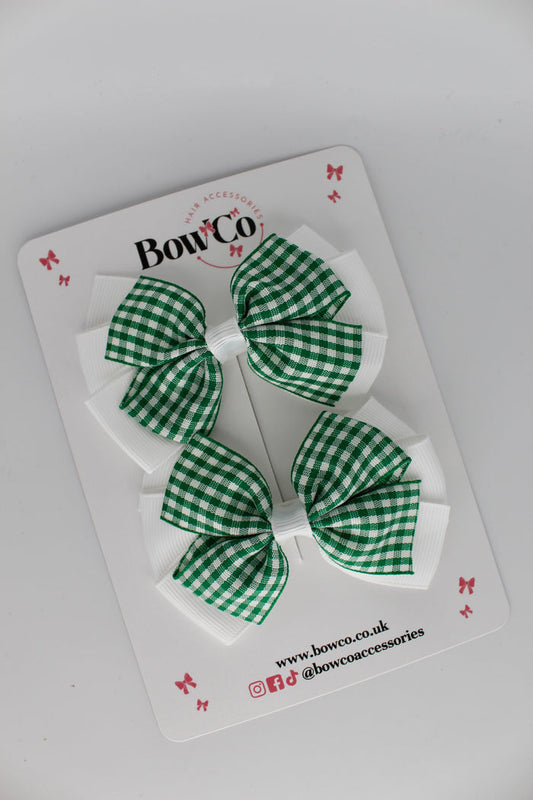 School Bow Green Gingham Pinwheel Set - Clip