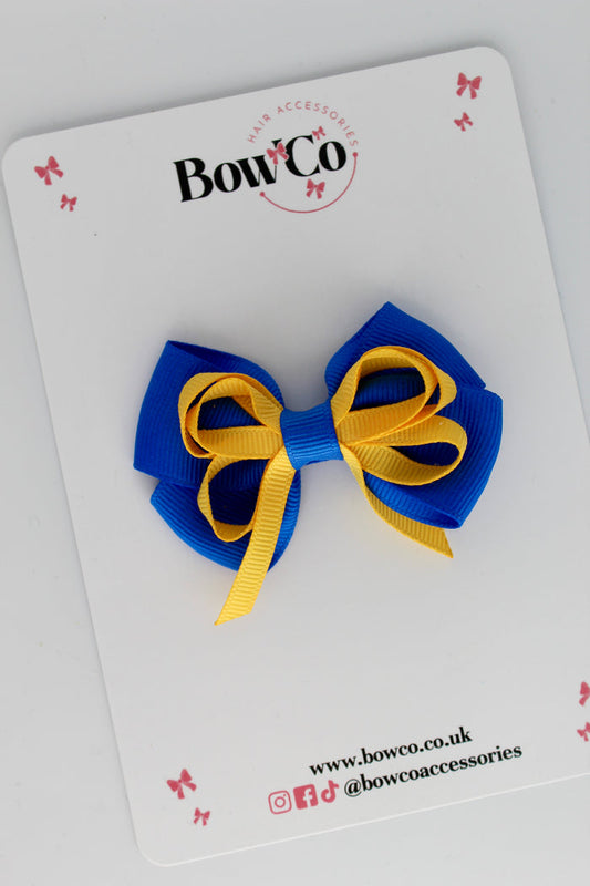 School Bow Royal Blue and Yellow Gold - Double Bow - Clip