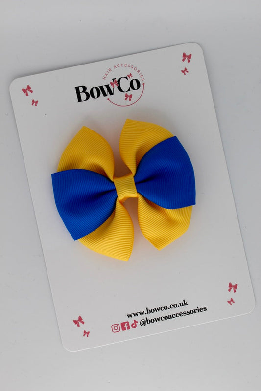 School Bow Royal Blue and Yellow Gold - Round Tuxedo Bow - Clip