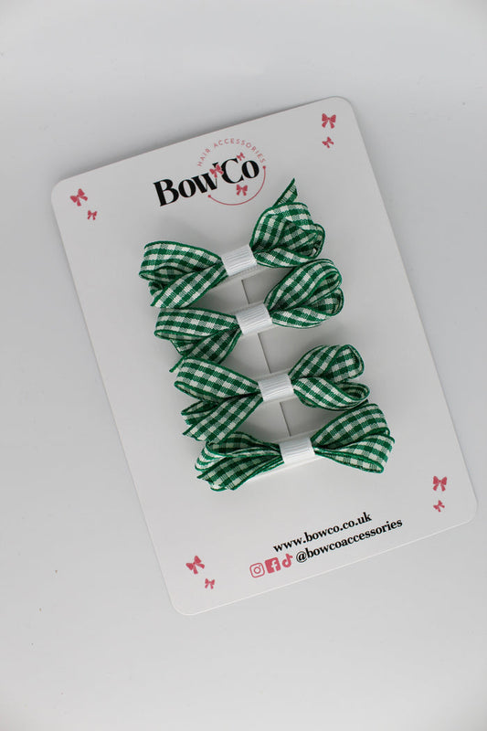 School Green Gingham Ballerina Bow Set of 4 - Clip