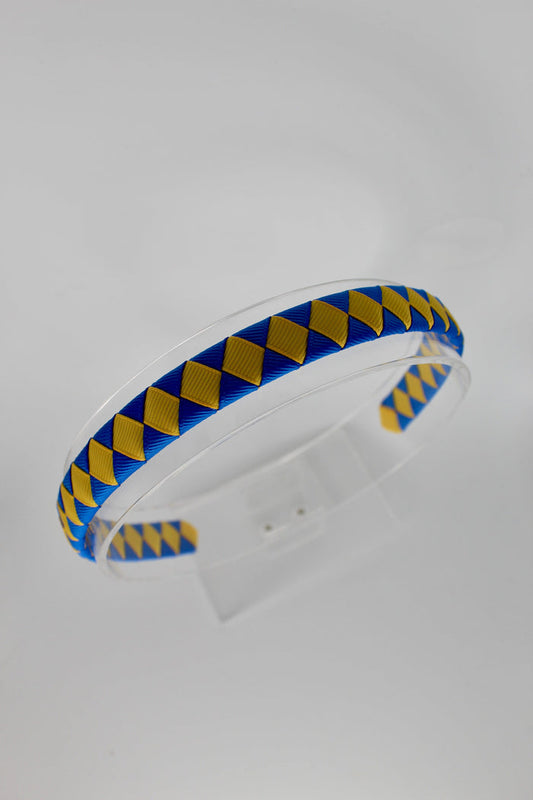 School Hair Accessories - Pleated Royal Blue and Yellow Gold Hair Band