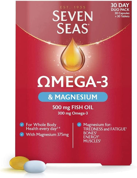 Seven Seas Omega-3 Fish Oil & Magnesium, Duo Pack: 30 Capsules + 30 Tablets