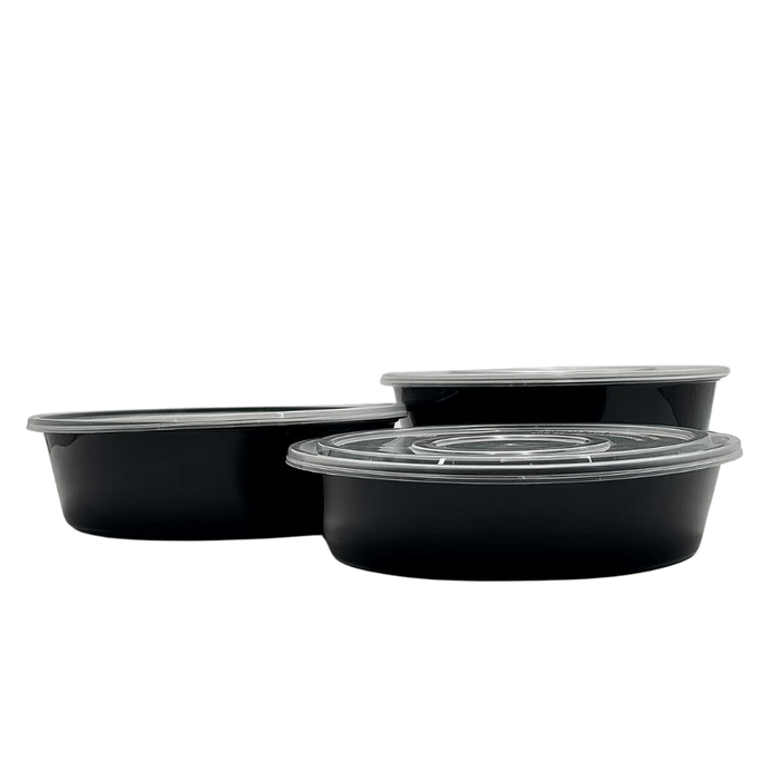 2000mL Takeaway Round Black Supa Bowls With Flat Lid - TEM IMPORTS™