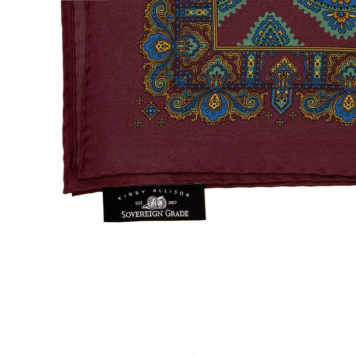 Sovereign Grade 100% Silk Large Medallion Burgundy Pocket Square