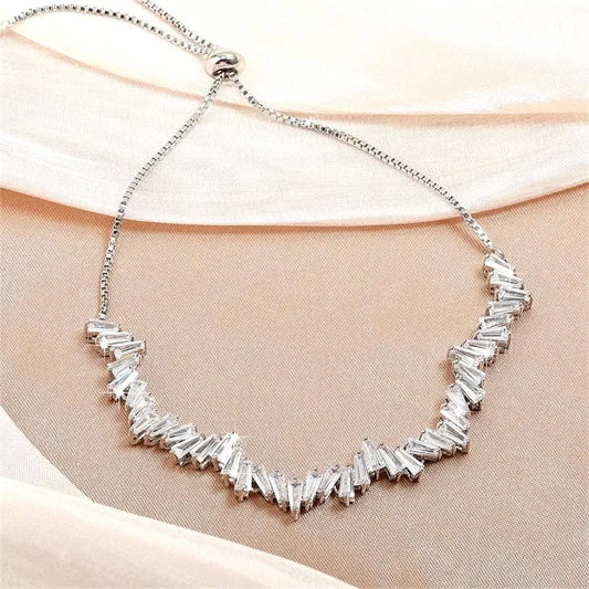 Wedding Jewelry - Cubic Zirconia Adjustable Bracelet - Available in Silver, Rose Gold and Yellow Gold